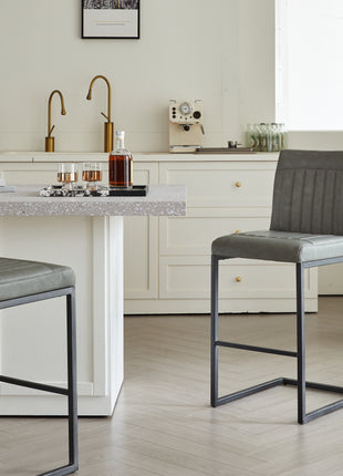 Likeshoppe Gray Faux Leather Counter Height Bar Stools Set of 2