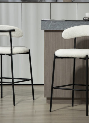 Teddy Fabric Likeshoppe Counter Height Bar Stool – Modern Kitchen Island Bar Chair with Black Metal Base & Footrest