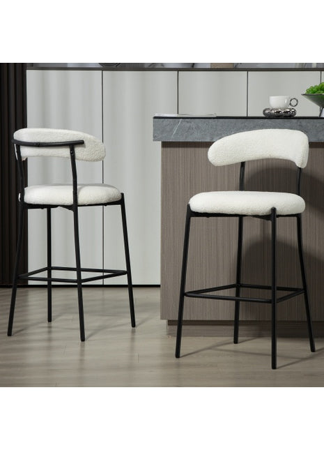 Teddy Fabric Likeshoppe Counter Height Bar Stool – Modern Kitchen Island Bar Chair with Black Metal Base & Footrest