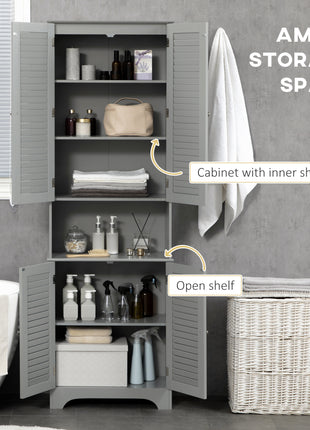 Tall Narrow Bathroom Storage Cabinet – Freestanding Linen Cabinet with Adjustable Shelves (Gray)