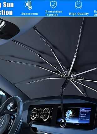 UPF50+ Car Windshield Sunshade Umbrella – Foldable Heat Blocking UV Protection Sun Shade for Front Window (Universal Fit)