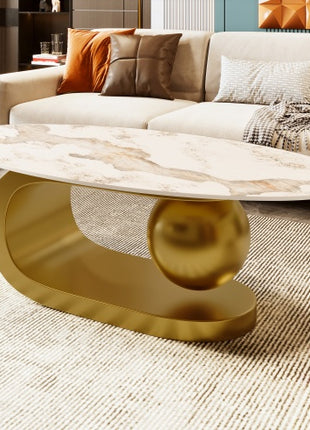 Modern Oval Marble Coffee Table with Gold Stainless Steel Base – 47" Luxury Table