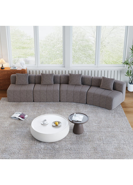 Likeshoppe Curved Modular Chenille Sectional Sofa – Grey 4-Seat Cloud Couch with Pillows for Modern Living Room