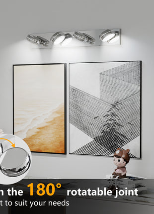 28 Inch LED Vanity Light Chrome – Modern 4 Light Bathroom Fixture for Mirror, Dimmable LED Bath Light Bar (18W)