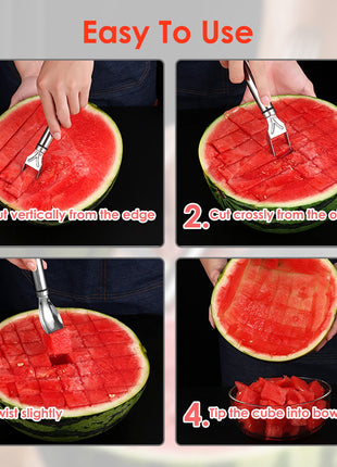5PCS 2-in-1 Watermelon Cutter Fork Set – Stainless Steel Fruit Slicer for Easy Cubes