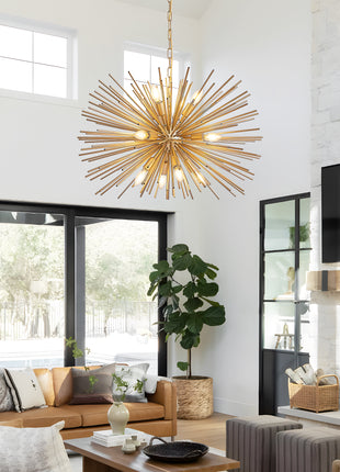 Likeshoppe Mid-Century Gold Sputnik Chandelier – 12-Light Starburst Pendant Lighting for Dining Room, Living Room & Foyer