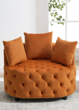 Orange Velvet Accent Lounge Chair – Modern Barrel Armchair for Living Room, Bedroom & Reading Space