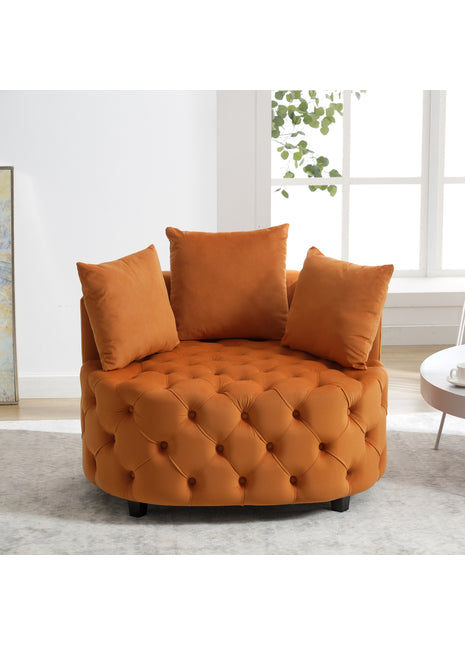 Orange Velvet Accent Lounge Chair – Modern Barrel Armchair for Living Room, Bedroom & Reading Space