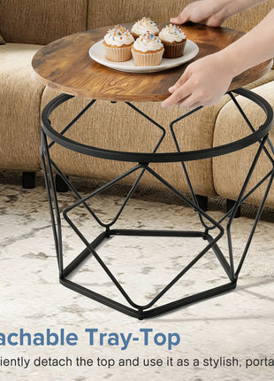 Modern Geometric Nesting Coffee Table Set with Hidden Storage – Round Side Tables