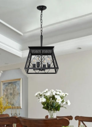 Likeshoppe 4 Light Farmhouse Chandelier Black – Rustic Iron Ceiling Light with Adjustable Chain for Dining Room, Kitchen & Entryway (E26)