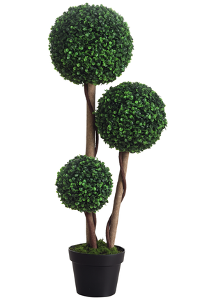 3-Tier Artificial Boxwood Topiary Tree (35.5” Indoor/Outdoor Decorative Plant)