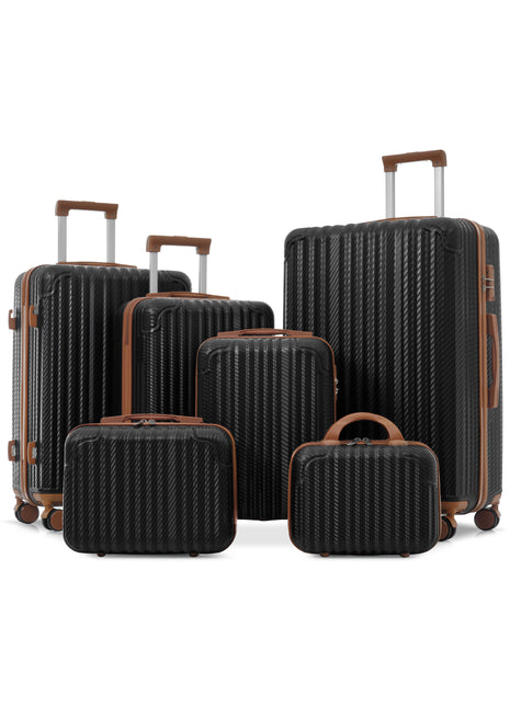 6 Piece ABS Luggage Set with TSA Lock & Spinner Wheels – Black Brown