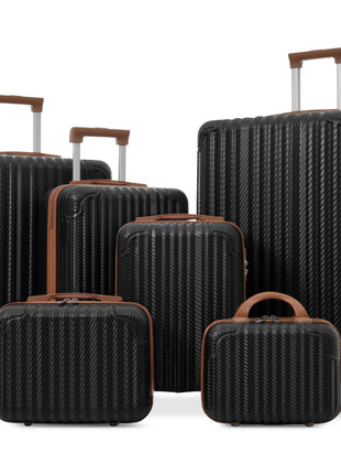6 Piece ABS Luggage Set with TSA Lock & Spinner Wheels – Black Brown