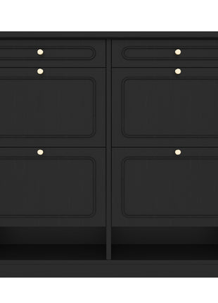 Farmhouse Shoe Cabinet with 4 Flip Drawers & 2 Storage Drawers – Black Entryway Shoe Rack Organizer