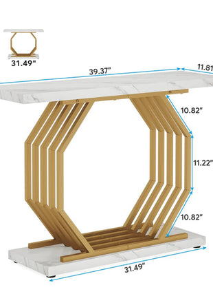 Likeshoppe Faux Marble Console Table with Gold Octagon Base – 39" Modern Entryway Sofa Table