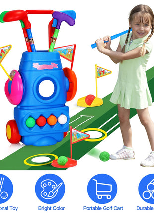 Toddler Golf Set With 4 Balls 4 Clubs 2 Holes 2 FlagsLikeshoppe Golf Cart Indoor Outdoor Golf Game Gift For 3-5 Years Old Kids For Spring Outdoor Activities