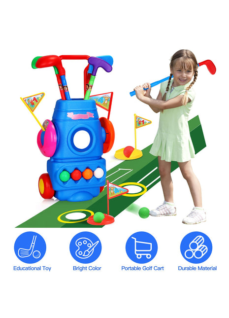 Toddler Golf Set With 4 Balls 4 Clubs 2 Holes 2 FlagsLikeshoppe Golf Cart Indoor Outdoor Golf Game Gift For 3-5 Years Old Kids For Spring Outdoor Activities