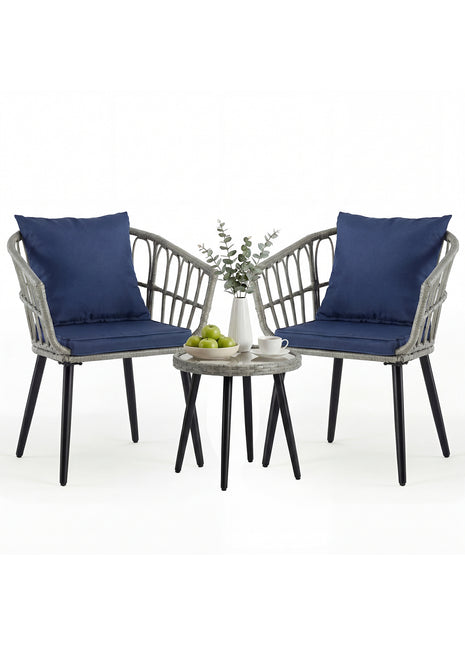 Outdoor Patio Furniture Set with Cushions – Rattan Balcony Table & Chairs LS1