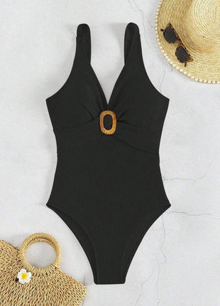 Women’s Slimming V-Neck One-Piece Swimsuit – Quick Dry Stretch Tummy Control Swimwear
