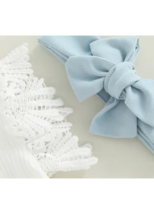3Pcs Baby Girl Summer Outfit Set – Ruffle Ribbed Floral Romper
