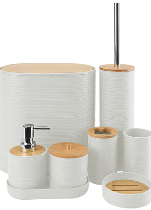 8Pcs Bathroom Accessories Set with Trash Can, Soap Dispenser & Bamboo Tray
