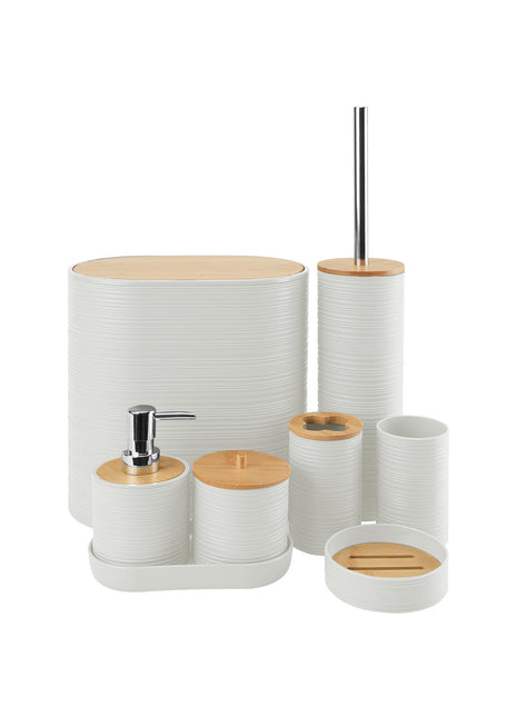 8Pcs Bathroom Accessories Set with Trash Can, Soap Dispenser & Bamboo Tray
