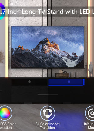LED TV Console with Storage & RGB Lights – Modern Entertainment Center for TVs Up to 80"