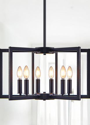 Likeshoppe Industrial Black Metal Chandelier with 6 Lights – Modern Geometric Pendant Lighting for Dining Room or Kitchen