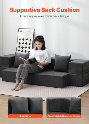 Convertible Folding Sofa Bed Chair with Lumbar Pillow – Floor Sleeper Lounge Chair with Washable Cover for Small Spaces