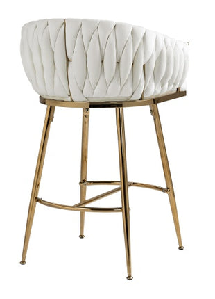 Modern Velvet Bar Stools Set of 2 – Counter Height Kitchen Island Chairs with Gold Metal Base