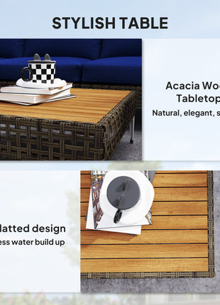 7 Piece Wicker Patio Furniture Set with Cushions & Acacia Wood Table