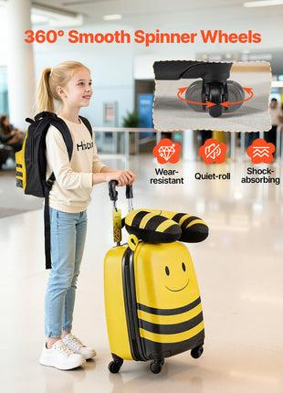 Kids 5 Piece Carry On Luggage Set | 18 Inch Rolling Suitcase with Backpack & Travel Pillow | Likeshoppe