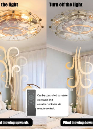 Likeshoppe Gold Caged Ceiling Fan with Light & Remote – Modern Low Profile Flush Mount Fan with 6 Speeds for Bedroom, Kitchen & Living Room