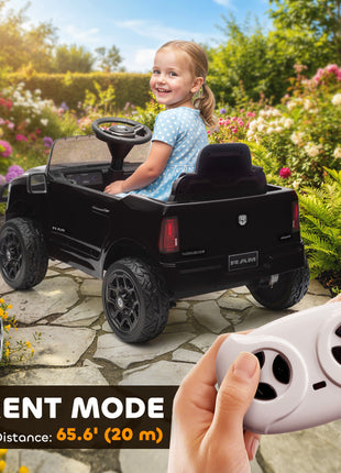 12V Kids Ride on Car, Licensed Dodge RAM 3500 Ride on Toys with Dual Motors, Remote Control for Toddlers, Black