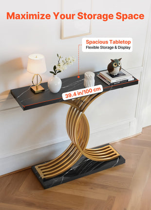 Likeshoppe Narrow Console Table with Gold Metal Frame – 39" Modern Entryway Sofa Table for Hallway &amp; Living Room