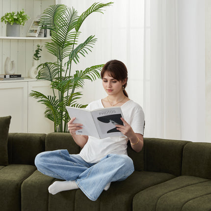 Likeshoppe Curved Modular Chenille Sectional Sofa – Green 4-Seat Semi-Circular Cloud Couch with Pillows for Living Room