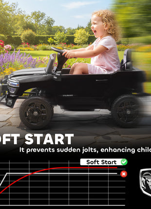 12V Kids Ride on Car, Licensed Dodge RAM 3500 Ride on Toys with Dual Motors, Remote Control for Toddlers, Black