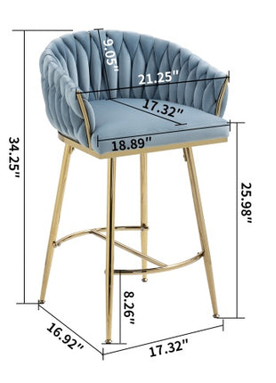 Modern Velvet Bar Stools Set of 2 – Counter Height Kitchen Island Chairs with Gold Metal Base