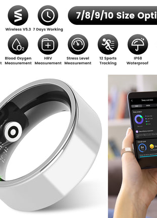 Smart Ring Health Tracker – Sleep, HRV, Stress & Fitness Tracking Ring for iOS & Android
