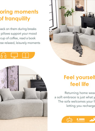 110" Curved Boneless Modular Sectional Sofa – Chenille Compression Couch (Grey)