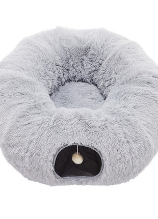 Cat Tunnel Bed Plush Donut Cat Cave – Peekaboo Indoor Tunnel Bed for Cats Kittens