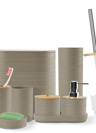 8Pcs Bathroom Accessories Set with Trash Can, Soap Dispenser & Bamboo Tray