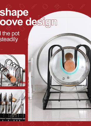 Adjustable Pot & Pan Organizer Rack – Kitchen Storage Rack for Pots, Lids, and Cookware