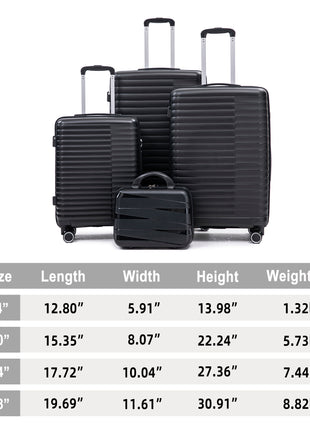 4 Piece PP Luggage Set with Spinner Wheels & Cosmetic Case – Black