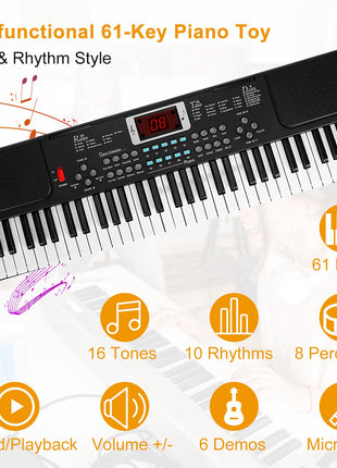 61-Key Kids Digital Piano Keyboard with Stand & Microphone – Beginner Music Learning Keyboard