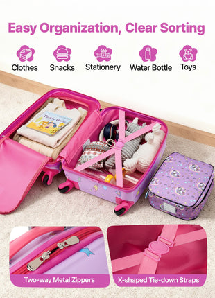 Unicorn Kids 5 Piece Carry On Luggage Set | 18 Inch Rolling Suitcase with Backpack & Travel Pillow | Likeshoppe