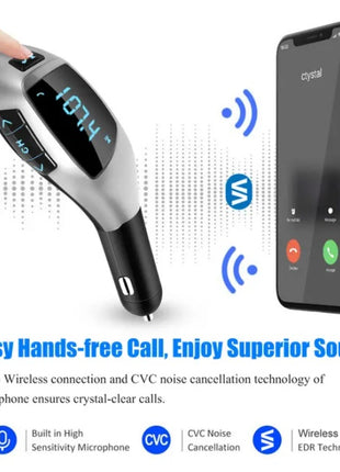 Likeshoppe Bluetooth 4.2 Car FM Transmitter with USB & TF Card – Hands-Free Calling Wireless Adapter with LED Display & Charger