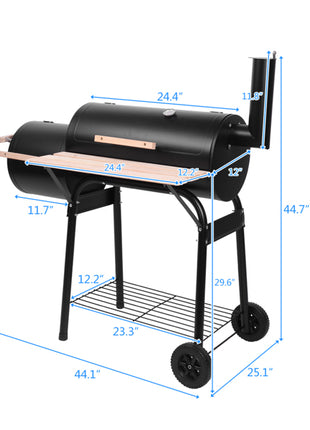 Black Carbon Charcoal Grill Smoker – Outdoor BBQ Oven with Thermometer & Side Smoker