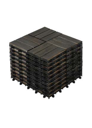 10 PCS Acacia Wood Interlocking Deck Tiles – 12" × 12" Checker Pattern Outdoor Patio Flooring for Balcony & Poolside
