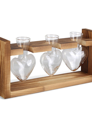 Heart-Shaped Plant Terrarium Propagation Station – Wooden Stand Hydroponic Glass Vase Planter